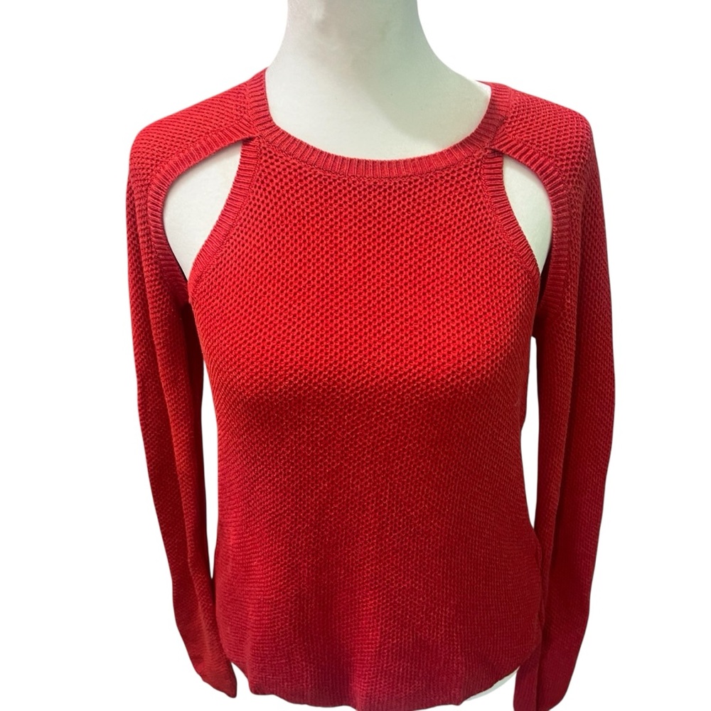 Carven Red Cut Out Waffle Knit Cotton ‎ Sweater Size Medium